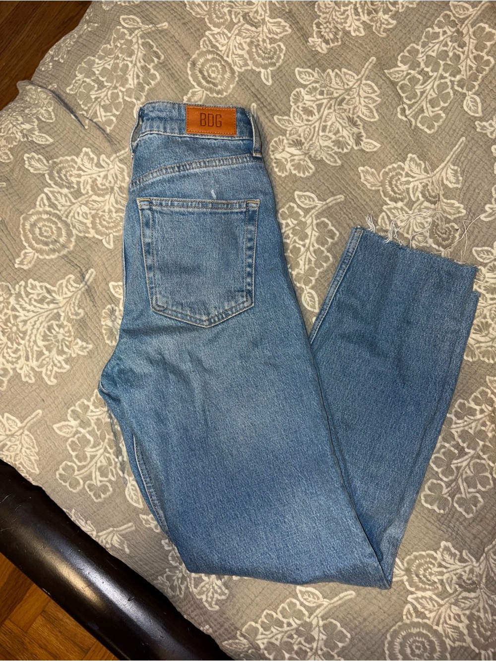 BDG womens Medium Blue Straight Jeans with Leather Patch